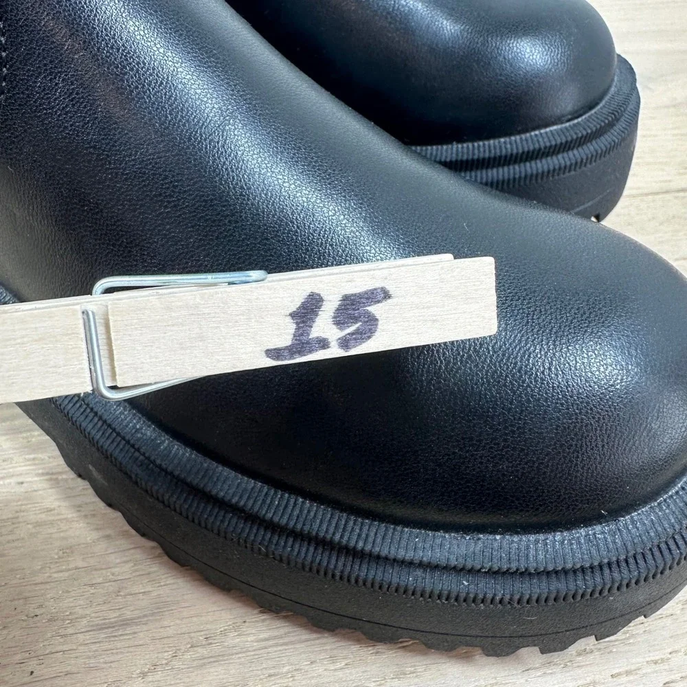 NWT Zara Boots Kids 2 Black Mid Calf Chunky Platform Lug Sole Moto Combat